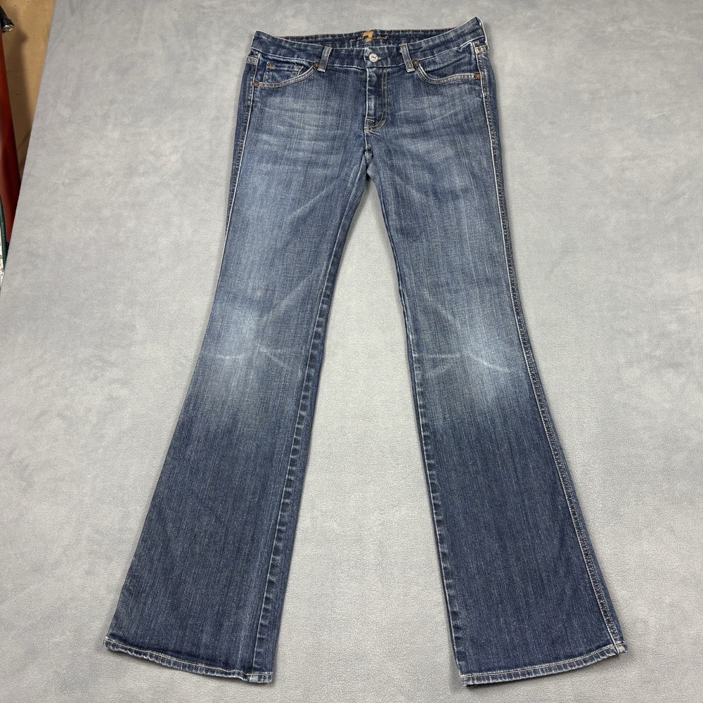 7 For All Mankind Size 31 "A" Pocket Flare Jeans Medium Wash Stretch 32" Inseam - Picture 4 of 11